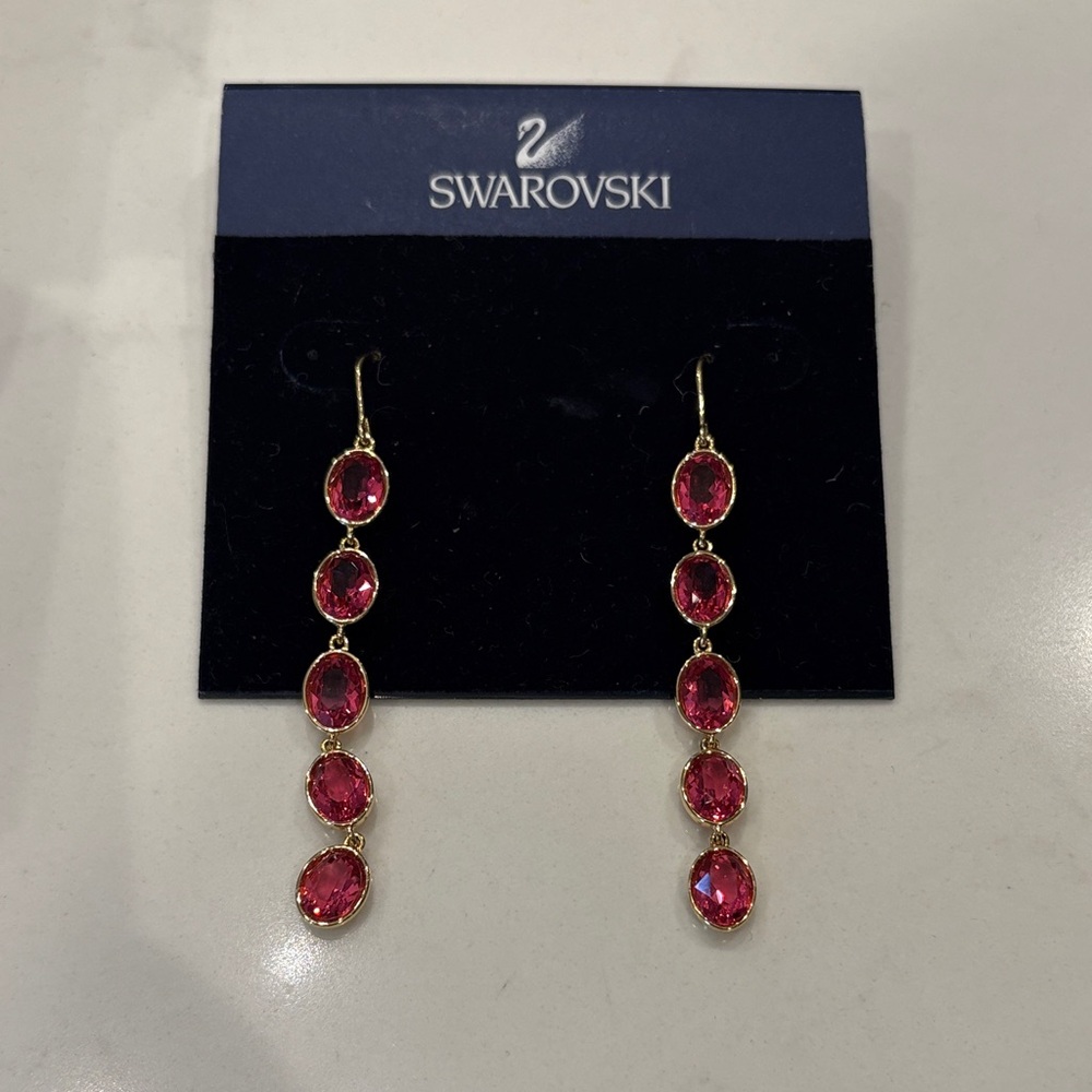 Swarovski Fuchsia and Gold Dangle Earrings